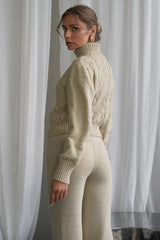 Cable Knit Zip Top Straight Pants Set