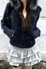 Faux Fur Velvet Zip Hoodie