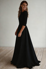 Three Quarter Sleeve Pocket Formal Dress