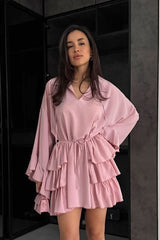 Ruffled Chiffon Pink Mini Dress