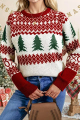 Argyle Striped Color Block Christmas Tree Sweater