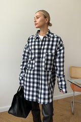 Plaid Mid Length Double Pocket Shirt Blouse
