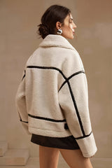 Contrast Piping Sherpa Fleece Coat
