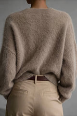 Fuzzy V Neck Balloon Sleeve Cardigans