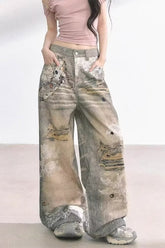 Lace Panel Wide Leg Denim Jean