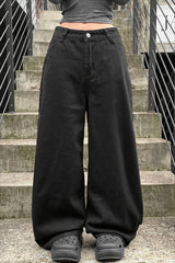 Rose Embroidered Gothic Wide Leg Jeans