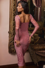 Square Neck Print Midi Dress