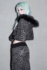 Zebra Print Fur Trim Cropped Hoodie