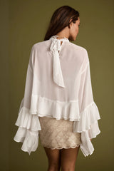 Cropped Ruffle Cape Sleeve Blouse