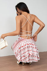 Sexy Christmas Print Tie-Waist Backless Mini Dress