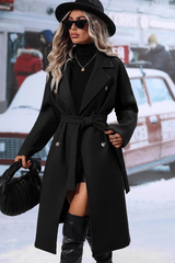 Classic Double Breasted Wool Belted Chic Christmas Outerwear