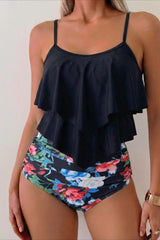 Ruffle Trim High Waist Two Piece Swim Set