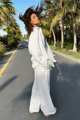 Cotton Oversized Shirt Straight Pants Set