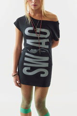 Bold Letter Off Shoulder Longline T-Shirt
