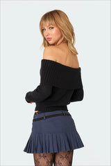 Solid Off Shoulder Pullover Sweater