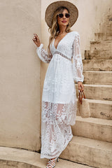 V Neck Long Sleeve Flowy Maxi Boho Dress