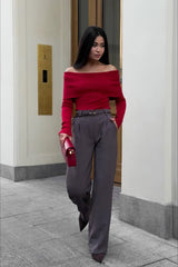 Sexy Tight Solid Off-the-Shoulder Long Sleeve Tee