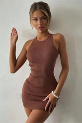 Ribbed Lace Up Mini Dress