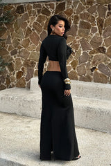 Ruffle V-Neck Long Sleeve Maxi Dress