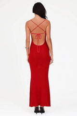 Rhinestone Open Back Tie Spaghetti Strap Sexy Maxi Dress