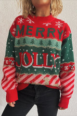 Christmas Cozy Color Block Stripe Polka Dot Sweater