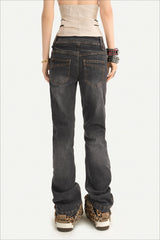 Multi Button Low Rise Straight Leg Jeans