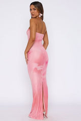 Strapless Bodycon Back Slit Vacation Dress