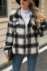 Loose Plaid Lapel Faux Wool Long Sleeve Christmas Outerwear
