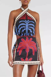 Bohemian Print Halter Neck Mini Dress