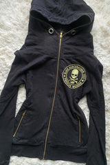 Skull Graphic Asymmetric Zip Up Hoodie