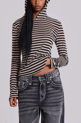 Y2K Lightweight Retro Striped Pullover Hoodie