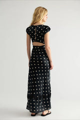 Polka Dot Lace Trim Cutout Maxi Dress