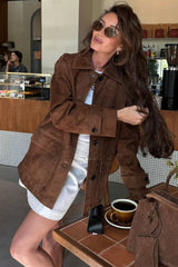 Suede Lapel Pocket Detail Coat