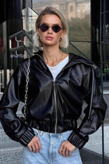 PU Leather Hooded Casual Jacket