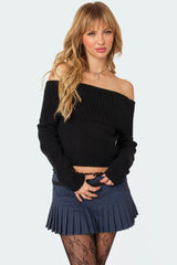 Solid Off Shoulder Pullover Sweater