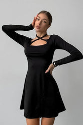 Black Knit Square Neck Mini Dress