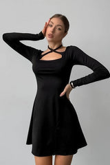 Black Knit Square Neck Mini Dress
