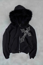Faux Fur Collar Zip Hoodie