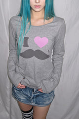 Heart Mustache Graphic Long Sleeve T-Shirt
