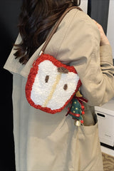 Fuzzy Sherpa Apple Bag Cute Mini Handheld Shoulder Crossbody Bag