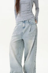 Washed Distressed Wide Leg Jean