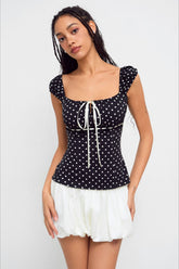 Polka Dot Low Back Slim Fit Short Sleeve Tank Top