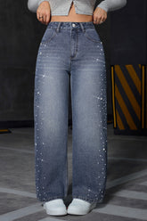 Rhinestone Washed Blue Jean