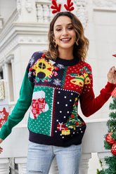 Christmas 3D Pom Pom Polka Dot Contrast Sweater