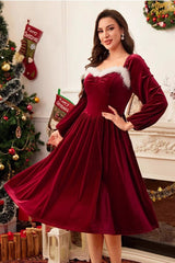 Vintage Elegant Christmas Party Long Sleeve Maxi Velvet Dress