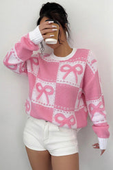 Pink Bow Knit Pullover Sweater