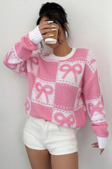 Pink Bow Knit Pullover Sweater