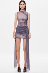 Ribbon Mesh Sleeveless Midi Dress