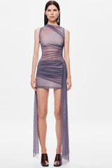 Ribbon Mesh Sleeveless Midi Dress