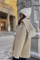 Wool Blend Scarf Fringe Coat